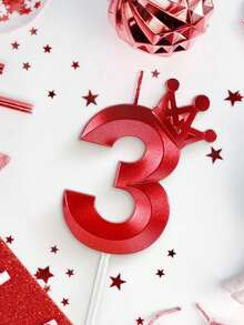 1件 0-9 紅色皇冠造型數字生日蠟燭，生日蛋糕裝飾，生日派對裝飾，3D皇冠設計數字蠟燭，適用於生日、週年紀念、性別揭曉派對、單身女派對、畢業典禮 - 紅色 - 查看 7