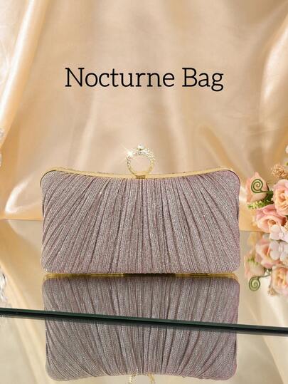 1 件时尚粉色褶皱亮片戒指手拿包，钻石金属奢华舞厅手提包，荷叶边设计，休闲派对婚礼钱包，完美适用于女性办公室、商务旅行、外出、通勤等场合。