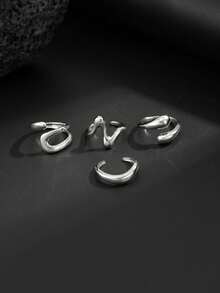 4pcs/Set Casual Minimalist Geometric Liquid Teardrop Metal Ring Set, Fashionable Punk Charm Jewelry For Men - Teardrop Ring - View 4