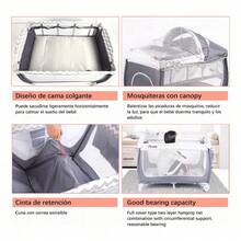 Cuna Corral Plegable Para Bebe Con Ruedas Y Mosquitero - Gris - Ver 9