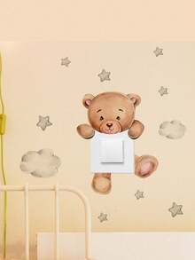 1pc New Cartoon Bear, Giraffe, Star, Elephant, Cloud Switch Sticker, Wall Decal For Bedroom, Living Room Decoration - Multicolor - View 4