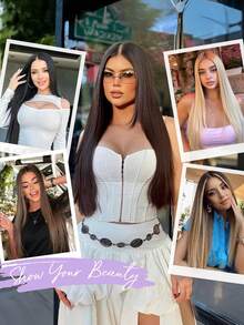 夹式接发长直发片 20 英寸 4 片装 超薄透气 合成纤维双层缝制假发 女士专用 - 彩色 - 查看 9