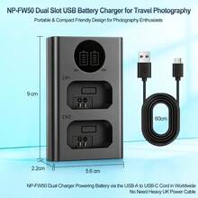 EDEKOY NP-FW50 USB双槽可充电电池充电器，兼容索尼NP-FW50电池，DL-FW50 LED显示屏相机电池充电器，适用于A5000、A5100、A6000、A6100、A6300、A6400、A6500、A7、A7 II、A7R、A7R II、A7S、A7S II、DSC-RX10 III、DSC-RX10、DSC-RX10 II、DSC-RX10 IV、ILCE-QX1、ILCE-QX1L相机 - 黑色 - 查看 2