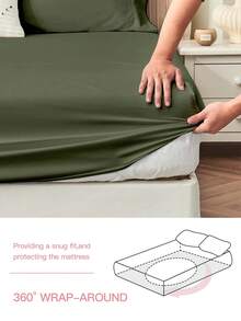 1 bộ ga trải giường màu trơn, mềm mại và thoáng khí, có 4 dây chun ở bốn góc, phù hợp với nệm có độ dày lên đến 25cm, thích hợp cho nhiều kích cỡ nệm, cần thiết cho gia đình và ký túc xá, đạt chứng nhận OEKO-TEX, màu xanh ô liu. - Màu xanh Ô liu - Xem 8
