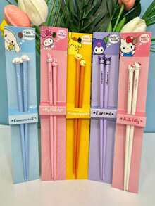 SANRIO 1 Đôi đũa thiết kế ngộ nghĩnh với hình nhân vật hoạt hình Keroro, ,  dễ thương, chống trượt và chống mốc, dụng cụ ăn uống và đồ dùng tiệc tùng tiện lợi - Nhiều màu - Xem 7