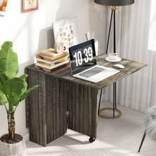 Folding Dining Table Drop Leaf Table With 2-Tier Shelves Rolling Casters For Small Spaces Kitchen Grey - Grey1 - View 7