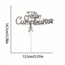 1pc Spanish Feliz Cumpleaños Cake Topper - Silver - View 4