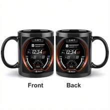 1个/2个11盎司数字时钟，带温度图案印花设计，陶瓷咖啡杯，11盎司保温杯，可重复使用旅行杯，适合家庭和办公室使用。 - 彩色 - 查看 8