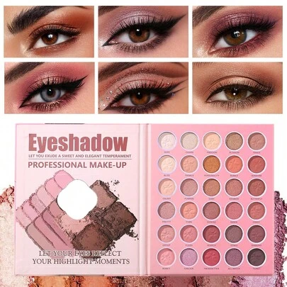 Julystar Paleta de sombras de ojos de 30 colores en tonos rosados | Acabados mate, brillante y glitter en tonos nude rosados, kit de maquillaje profesional, regalo del Día de San Valentín para ella, esencial de belleza práctico para viajar