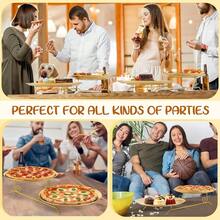 9 Pcs Pizza Pan Riser Stands Sets Includes 2 Pcs Tiered Tray Stand 4 Stainless Steel Pizza Pan And 4 Wood Handle  For Home, Restaurant Party(Gold) - Gold - View 6