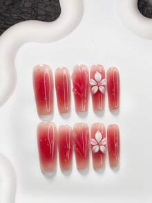 Bộ 10 móng tay giả Polygel kiểu dáng thuần khiết và ngọt ngào, móng giả acrylic dán, họa tiết hoa trà trắng năm cánh nặn thủ công, trang trí móng nghệ thuật gợn sóng màu trơn, kim tuyến vàng, thiết kế hồng chuyển sắc, kiểu Pháp nhẹ nhàng, sơn móng tay hồng hoa hồng, kèm dụng cụ làm móng (1 tờ sticker gel + 1 dũa móng), 3 kích cỡ: móng hạnh nhân, móng vịt, móng quan tài, phù hợp cho sử dụng hàng ngày, tiệc tùng, chụp ảnh, vui chơi, mùa xuân hè, đồ dùng đi làm. Móng giả dán thủ công. - Nhiều màu - Xem 4
