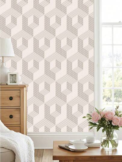  1卷3D立体几何图案自粘墙纸，花卉图案，复古风格，房间装饰贴纸，浴室墙纸，乙烯基材质，适用于卧室、浴室和瓷砖DIY翻新。防水PVC贴纸，适合房间装饰，生日礼物，毕业礼物，租房者适用（宽度：17.5英寸）