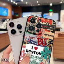 Funda para teléfono con collage de pegatinas con temática de Boston Compatible con teléfonos   17  16 Pro Max  15 Pro Max  13 y  12 Fabricada en material TPU, ofrece protección contra golpes y caídas Regalo perfecto para los fanáticos de Boston y los amantes de la ciudad - Negro - Ver 4