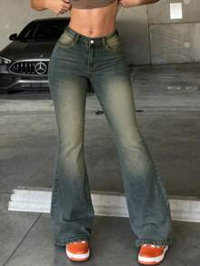 Elastic Skinny Flare Jeans For Teenagers, Suitable For All Seasons - Medium Wash - View 6