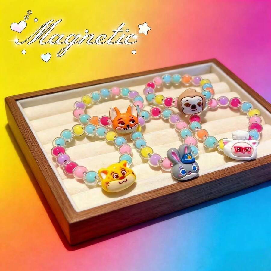 Disney Pulsera de pareja linda con cuentas de colores de gelatina y diseño de Zootopia - Multicolor - Ver 1