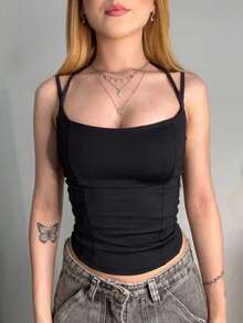 Cropped/Short Blouse, Corset, Casual Shaper - 黑色 - 查看 2
