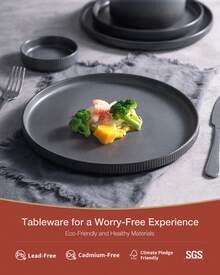 Richmount 24 Piece Stoneware Dinnerware Sets, Plates And Bowls Set For 8, Dishwasher And Microwave Friendly - Matte Dark Charcoal - View 4