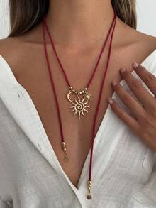 1 chiếc dây chuyền mặt dây hình trăng lưỡi liềm và hoa hướng dương phong cách Bohemian, dây chuyền nhung Hàn Quốc thanh lịch và sang trọng, đa năng cho sử dụng hàng ngày, lễ hội, tiệc tùng, quà tặng cho phụ nữ. - vòng cổ - Xem 3