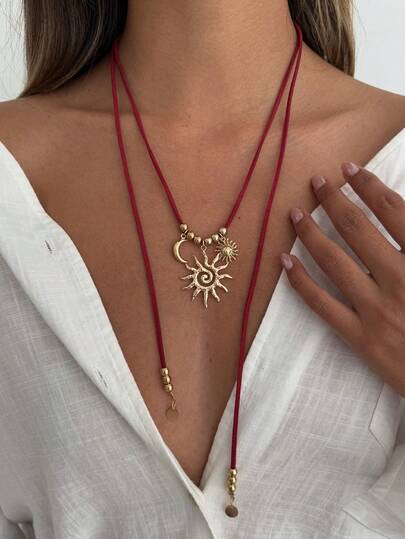 1件波西米亚风火焰新月向日葵吊坠项链，优雅奢华的韩式丝绒项链，适合日常、节日、派对等场合，也是送给女性的礼物。