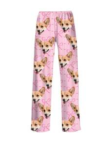 Personalized Women's Custom Photo/Name Sleep Pants - Custom Bow & Photo Pajafaces Bow & Photo Pajafaces - Machine Washable - Pajama Bottoms For Sleepovers, Pajama Parties - Suitable For Women - 粉色 - 查看 4
