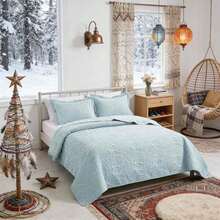 3 Pcs Bed Comforter Set,Queen Comforter Set,Edredones Para Cama Queen Size Quilt Bedding Set,White Lightweight Microfiber Quilt,Modern Geometric 3-Piece Set(1 Quilt+2 Pillow Shams) Queen/Full 90''X96'' Soft Skin-Friendly Breathable Fluffy Cozy Lightweight All-Season Holiday Bedding For Bedroom Living Room Home Dorm Office Decor - Baby Blue - View 1