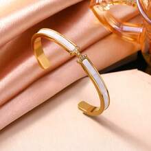 1pc Stainless Steel Geometric Zirconia Bracelet, Fashionable European And American Trending Design, Versatile, Delicate And Luxurious Bracelet For Women - H Bracelet - View 2