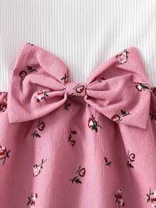 1 pieza Vestido de princesa con parches florales dulces para niñas bebé, vestido de verano con mangas abullonadas, adecuado para bebés de 0-1-2-3 años, bebé niña de 6-9 meses, uso al aire libre, casual, fiesta, regalo de cumpleaños, regalo festivo - Rosa - Ver 7