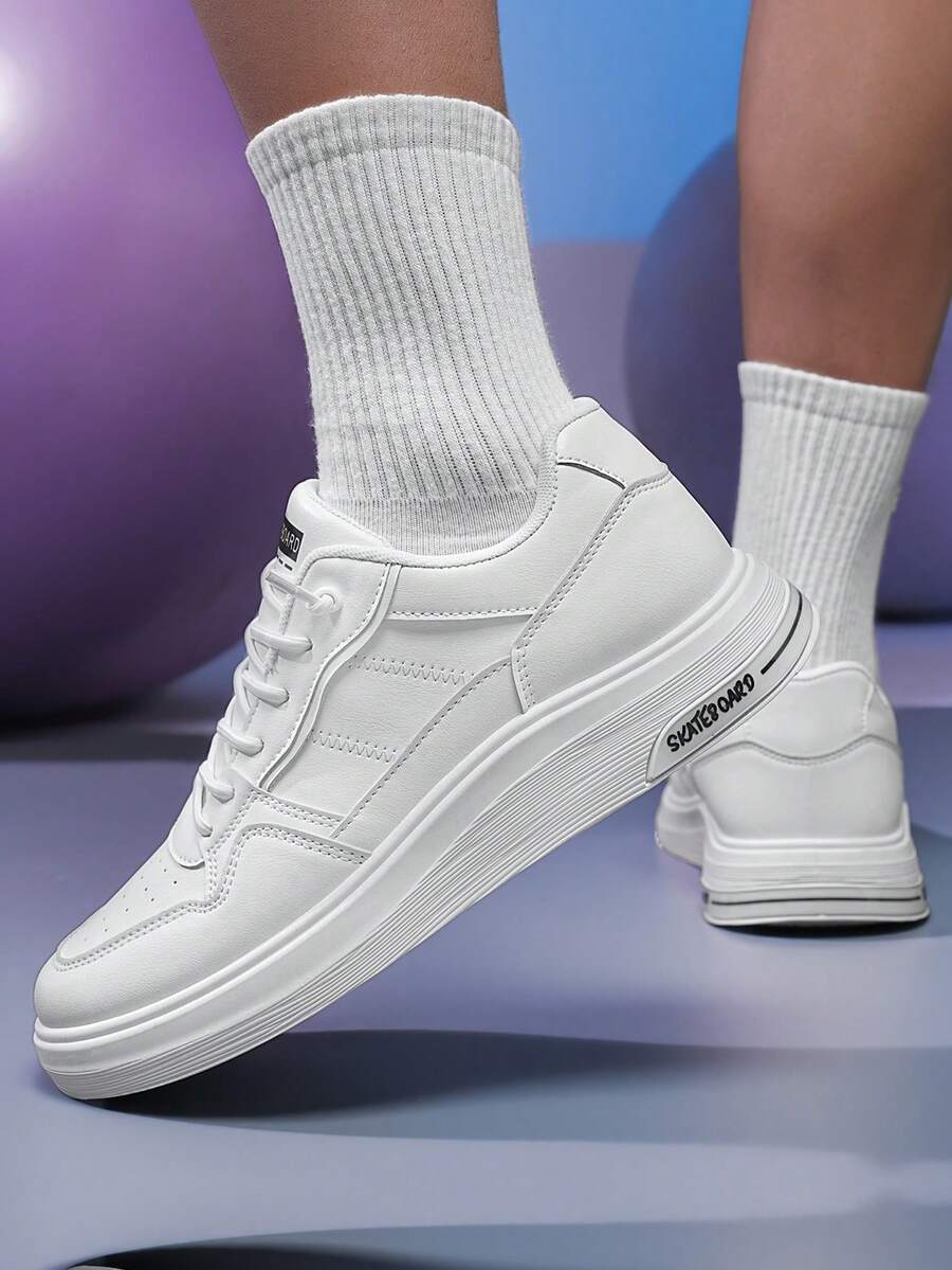 Men's Skateboarding Shoes, White Chunky Sole High Tops With Stitched Detail - Perfect Gift For Him - 白色 - 查看 1