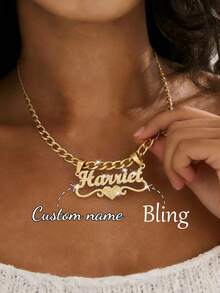 Customized Sparkling Frosted Double-Layered Name Necklace, Personalized Minimalist Style Romantic Couple Stacking Necklace With Round Snake Chain Pendant, Suitable For Everyday Wear. Available In Gold, It's Fashionable, Multi-Colored, Vintage, Simple, Unisex, Casual, Cute, Customizable, Personalized, And Unique. - 5NK Chain Brushed Finish - Single Layer Double Buckle - View 9