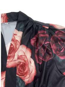 女士性感印花长袖V领优雅衬衫，OL时尚衬衫，春秋度假风 - 彩色 - 查看 5