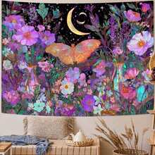Boho Butterfly Tapestry Flower Moon Wall Tapestry, Moon Phases Tapestries For Bedroom Cute Tapestries Wall Hanging For Bedroom Living Room Decor - 1PC - View 2