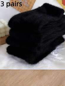 5 Pairs/3 Pairs Solid Color Faux Fur Warm Socks, Soft & Stretchy, Suitable For Daily Casual And Outdoor Activities, Great Gift For Autumn/Winter And Early Spring - White - View 10