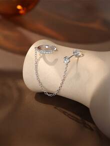 EleRunis 1PC 0.1ct Moissanite Diamond 925 Sterling Silver Star Heart Asymmetric Evil Eye Stud 18K Gold Plated Flat Back Cartilage Helix Piercing Bridal Jewelry For Daily Wear Wedding Party Engagement Anniversary Valentine's Day - Silver - View 2