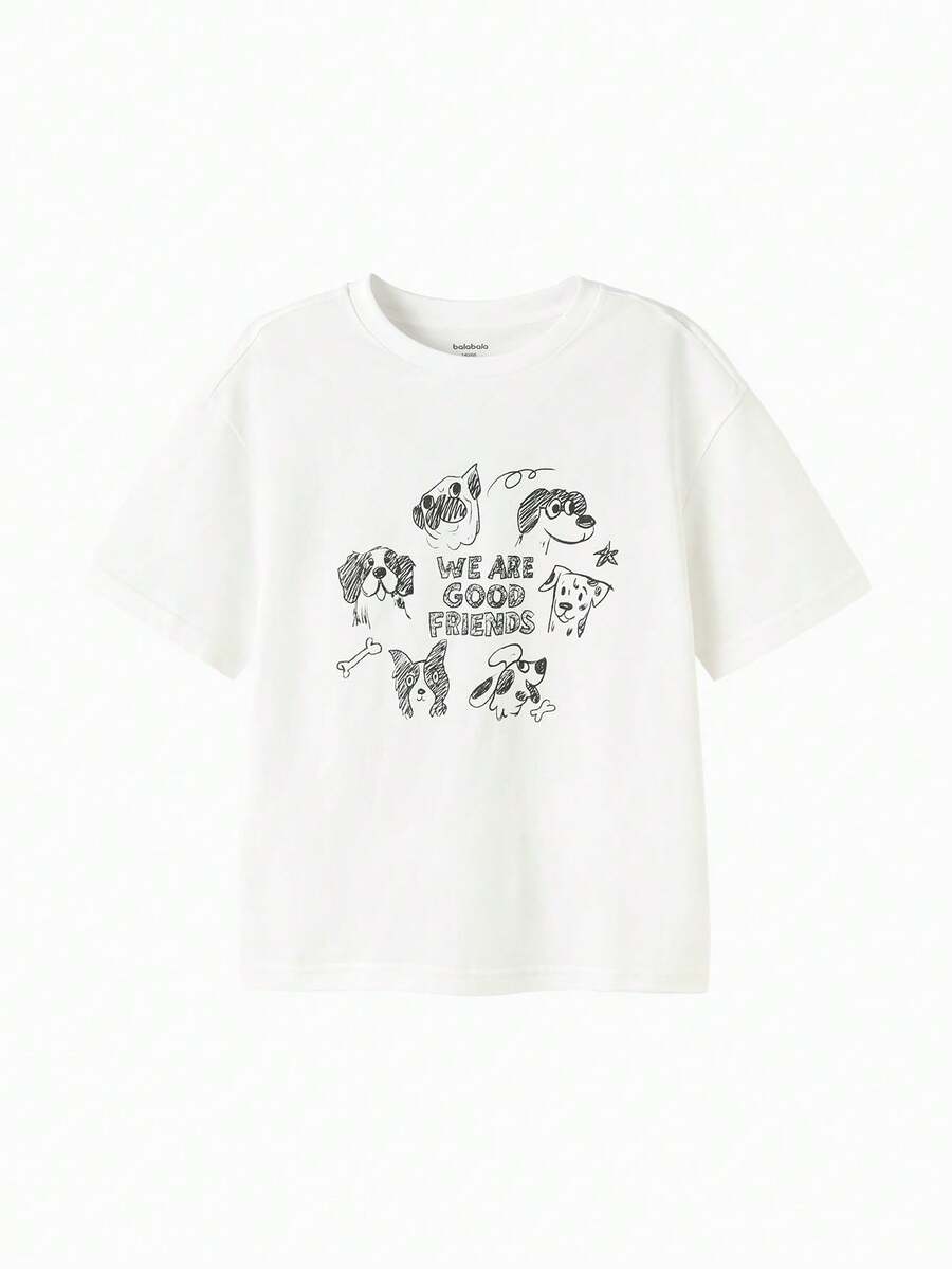 Balabala 儿童图案T恤，男女童短袖纯棉T恤，可爱酷炫印花 - 本白 - 查看 1