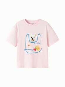 Balabala 少女图案T恤，男女童短袖纯棉T恤，可爱酷炫印花 - 白紅色 - 查看 1