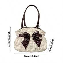 Women's Vintage Bow & Polka Dot Tote Bag - Sweet Crossbody/Handbag With Lace Trim, /, Zipper Closure, Strap - Casual Commuter Purse, Birthday/Valentine's Gift Suitable For Women - 白色 - 查看 10