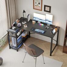Gunji 110cm L-Shaped Desk, Reversible Corner PC Workstation With Shelves & Hooks For Home Office & Bedroom - 黑色 - 查看 1