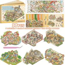 17pcs Large Scene Sticker Set, 9 Material Sheets, 6 Large Scenes, 2 Reference Images, 1 Metal Tweezer, 3D Miniature Scene Stickers, Suitable As Halloween, Easter, Christmas, Mother's Day Gifts - Multiple Styles - View 2