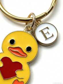 Llavero con forma de pato amarillo en forma de corazón, llavero personalizado de pato, regalo para niños, llavero del Día de San Valentín, regalo de regreso a la escuela - Pato de corazón amarillo - Ver 3