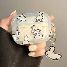 卡通鸭子涂鸦保护壳，兼容苹果无线充电盒，防刮防震 - 無色 - 查看 11