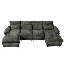 U Shape Cloud Couch Sectional Sofa For Living Room, 110" Modern Chenille Comfy Cloud Sofa, 4 Seat Upholstered Modular Sofa With Memory Foam & Double Chaise - Black - View 9