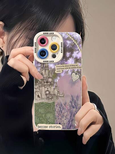 Castle And Lavender Pattern Phone Case Compatible With  17,  16 Pro Max,  15 Pro Max,  13, And  12. Made Of TPU Material Providing Shockproof And Drop Protection With A Charming Design That Adds A Touch Of  While Being Perfect As A Thoughtful Gift For Loved Ones Any Time Of The Year.