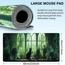 1pc Anime Cat Design Large Mouse Pad, Cute Cartoon Desk Mat With Stitched Edge, Non-Slip Rubber Bottom, 35.4x15.7 Inch, Home Office Accessory, Friend & Back To School Gift - Green - View 8