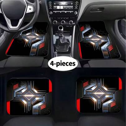 4件套汽车脚垫，科技机械设计，易于清洁，防滑耐用，宠物友好，时尚汽车内饰，通用尺寸，适合作为节日和新年礼物