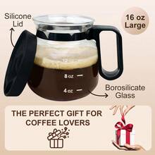 16 Oz Ounces Coffee Glass Pot Tea Cup Mug Collectible  (CoffeePot),With Spill Proof Lid Heatproof Glass Mug Large Capacity Ideal Gift For Coffee Lovers (1pcs) - 黑色瓶蓋 - 查看 1