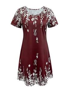 Đầm thời trang mới về mùa xuân/hè, nhẹ nhàng, thanh lịch, kiểu dáng giản dị, thích hợp cho đi chơi, ở nhà, du lịch, công sở, Ngày của Mẹ. - Màu Đỏ Sâu - Xem 6