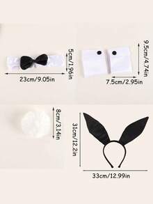 Set costum de iepure negru/roz, bandă de păr în stil retro pentru urechi de iepure, accesorii pentru manșetă și coadă, potrivit pentru petrecerea de Paște, evenimente cu tematică de iepure și alte decorațiuni de petrecere - Multicolor - Vizualizare 11