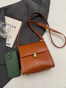 1 chiếc túi đeo chéo nữ bằng da PU màu trơn, túi đeo vai thời trang có khóa gập, kiểu dáng thanh lịch, phù hợp cho đi làm, mua sắm hoặc làm quà tặng. - màu nâu - Xem 5