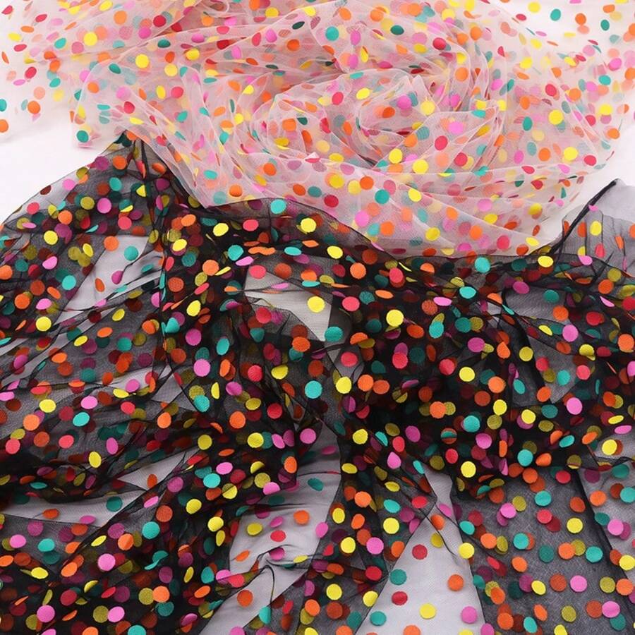 1pc 59x19.68inch(150x50cm) Rainbow Dots Spot Sparkling Tulle Mesh Gauze Fabric Colourful Print Tulle Fabric - Perfect For Diy Bows, Party Capes & Photo Backdrops - Default - View 1