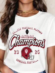 White T-Shirt College Football Playoff National Champions 2025 Indiana Football Helmet Design For Celebration - trắng - Xem 1